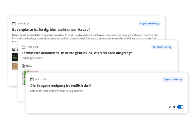 Bautagebuch - Halte Erinnerungen fest, um später nachvollziehen zu können, was alles passiert ist