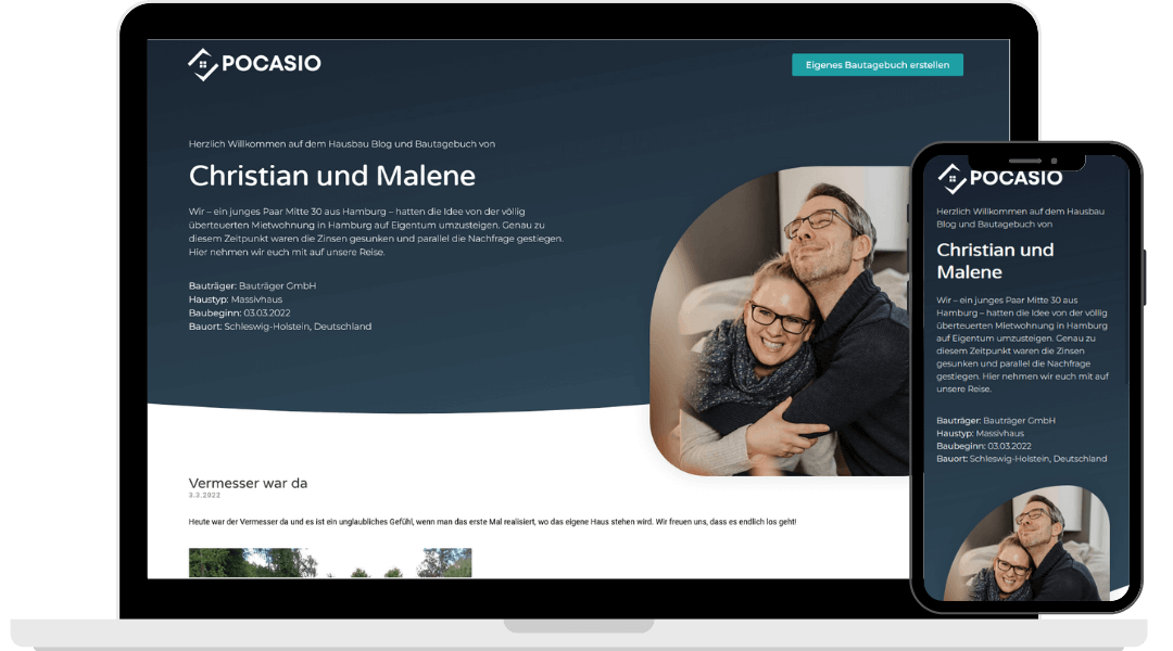 Bautagebuch Software kostenlos - Mit POCASIO erstellst Du dein persönliches Hausbau Tagebuch und auf Knopfdruck auch eine Hausbau Blog - Bautagebuch App kostenlos