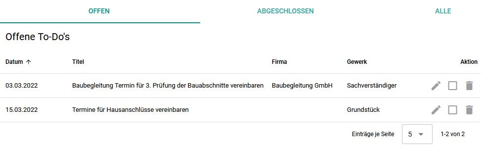 Übersicht der To-Do's beim Hausbau dank der To-Do-Liste von POCASIO