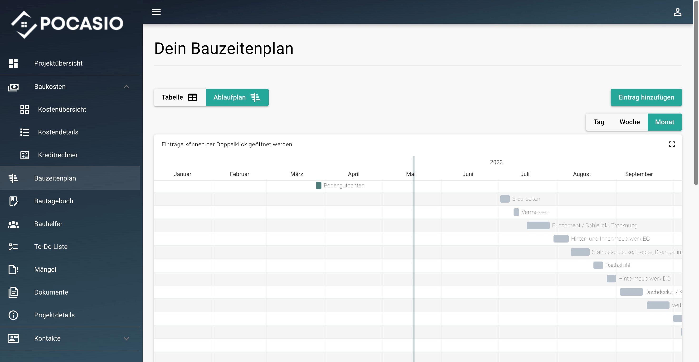 Bauzeitenplan GANTT Chart - In dem Diagramm sieht man auf einen Blick, in welcher Reihenfolge die Arbeiten erledigt werden