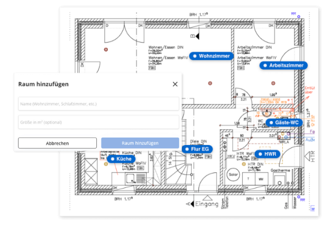 Baudokumentation - Lade Grundrisse hoch und lege Räume an